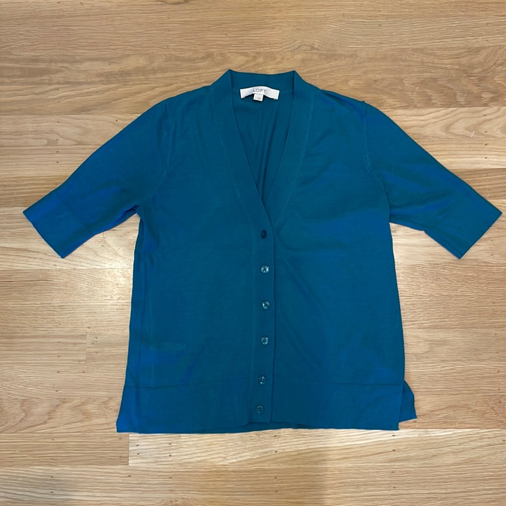 Loft size small teal blue green cardigan, excellent condition